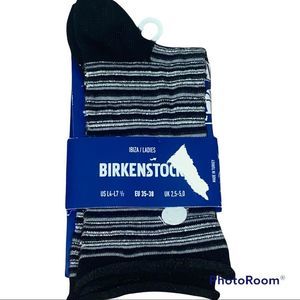 NWT Birkenstock Ibiza Ladies Black Striped Cotton Blend Crew Socks 4-7.5